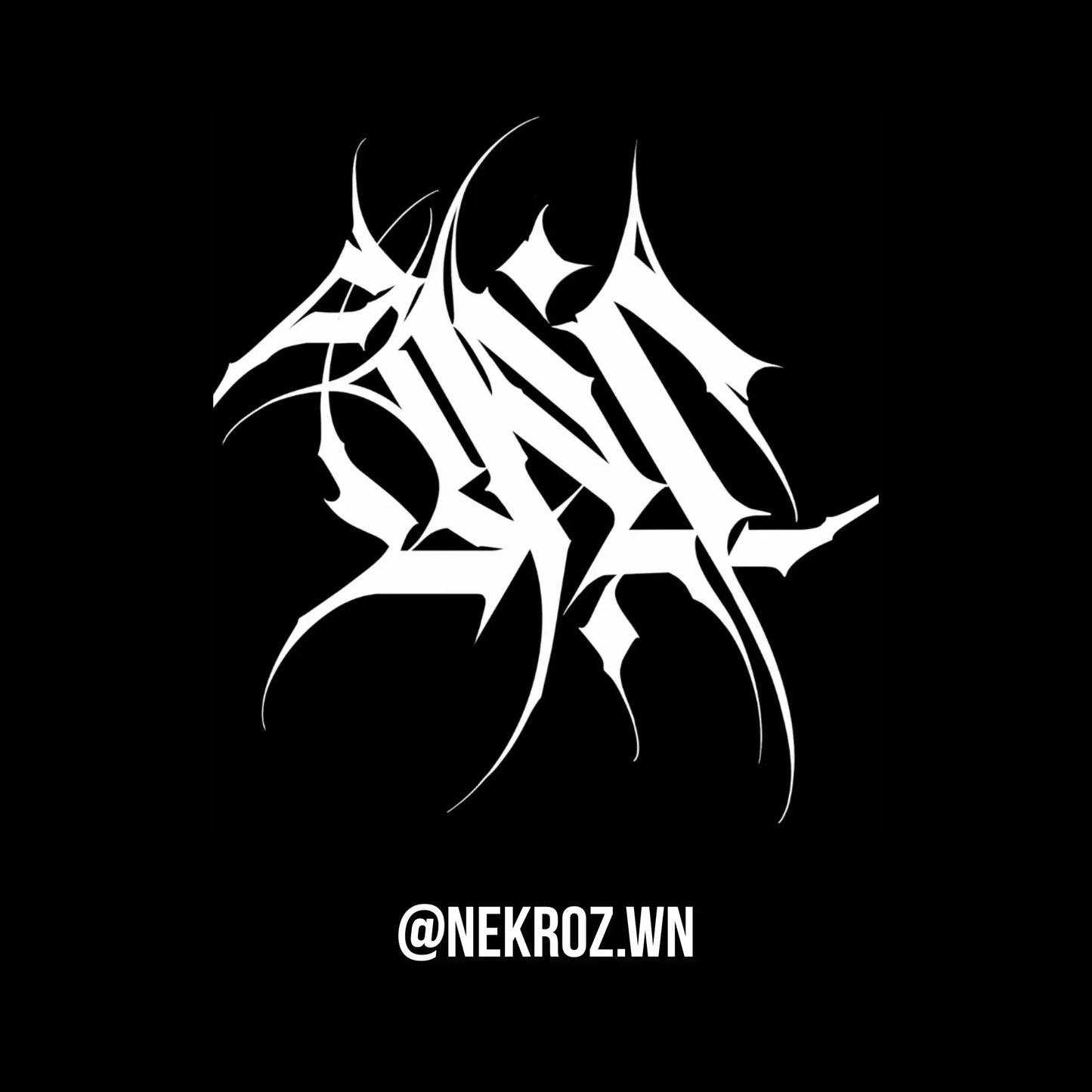 White stylized text logo on a black background with a brand handle at the bottom.