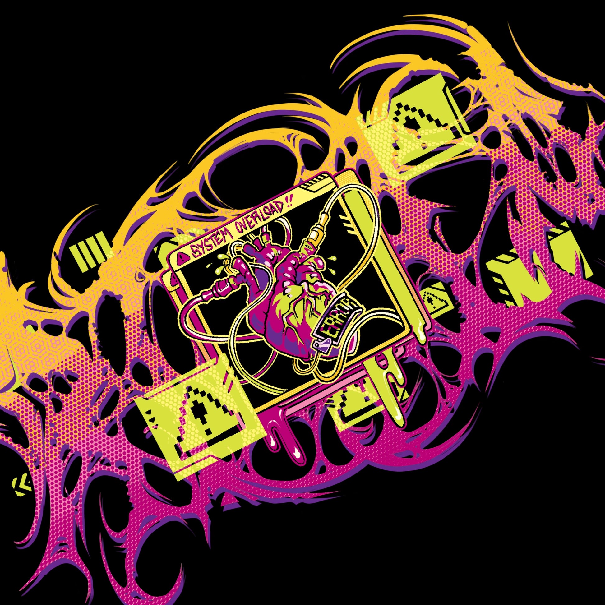 Colorful graphic design with a lock and key on a black background