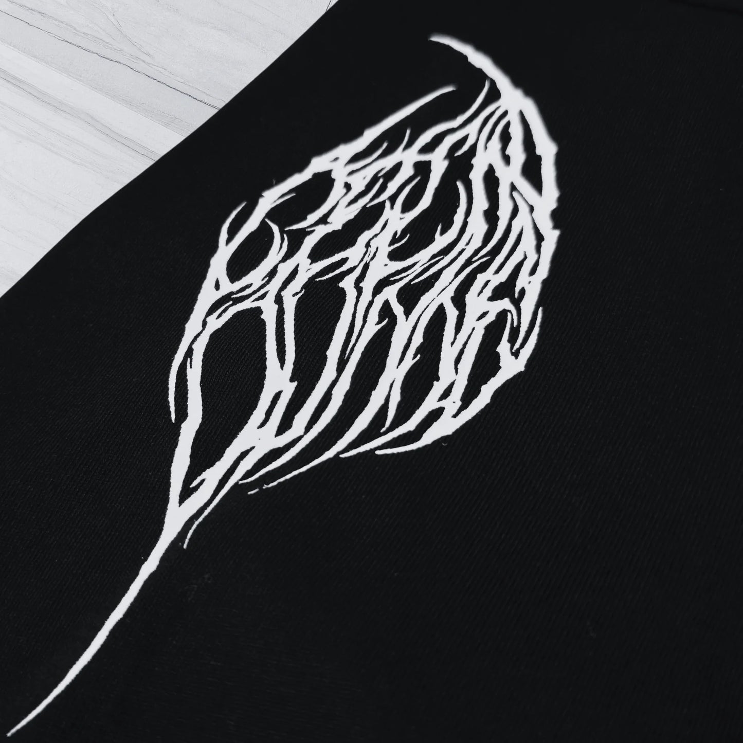 White abstract design on a black background