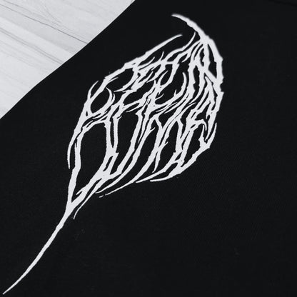 White abstract design on a black background