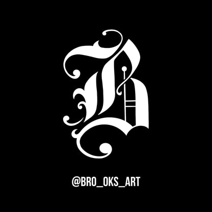 Decorative white letter 'L' on a black background with a brand handle at the bottom.