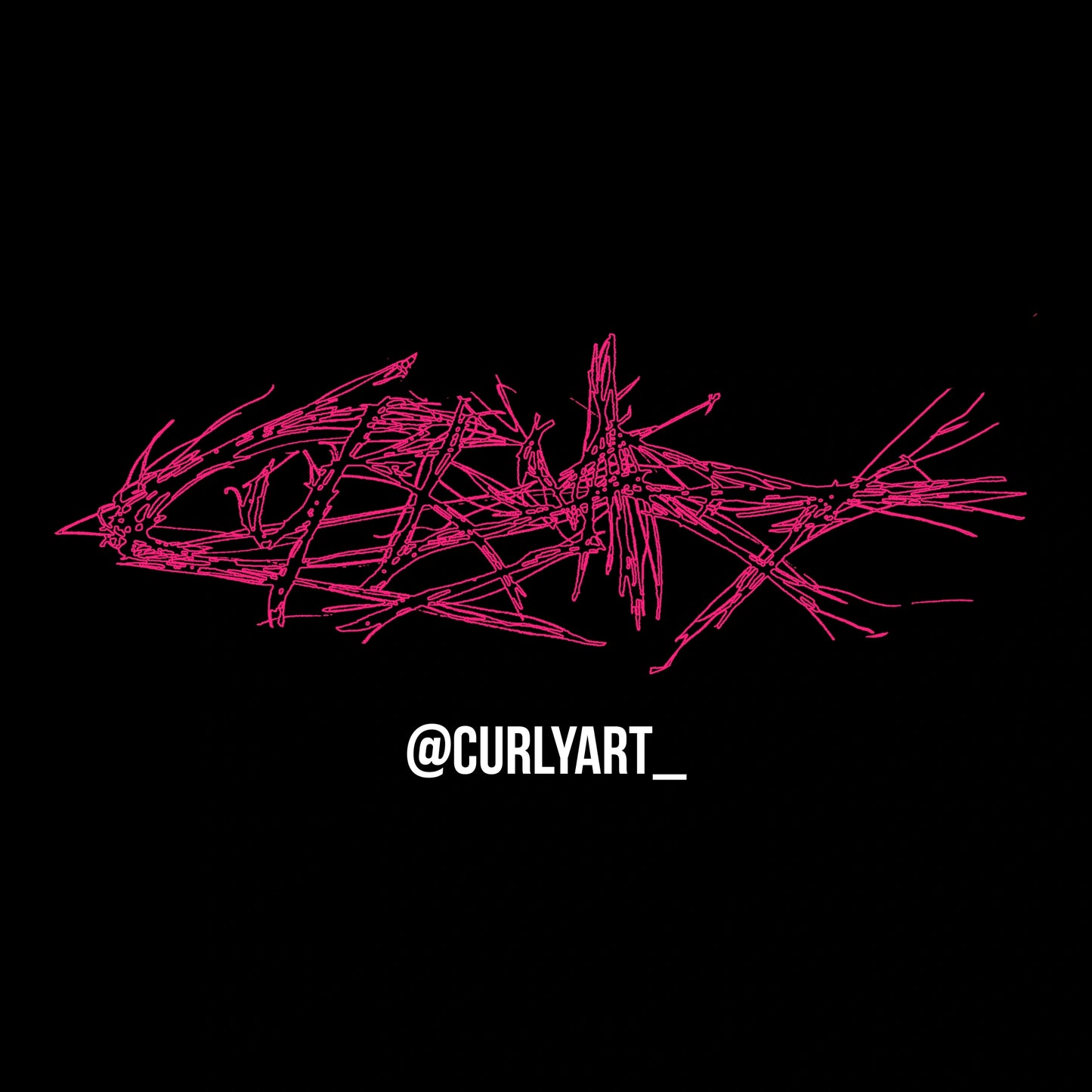 Pink abstract art on a black background with 'Curly Art' handle.