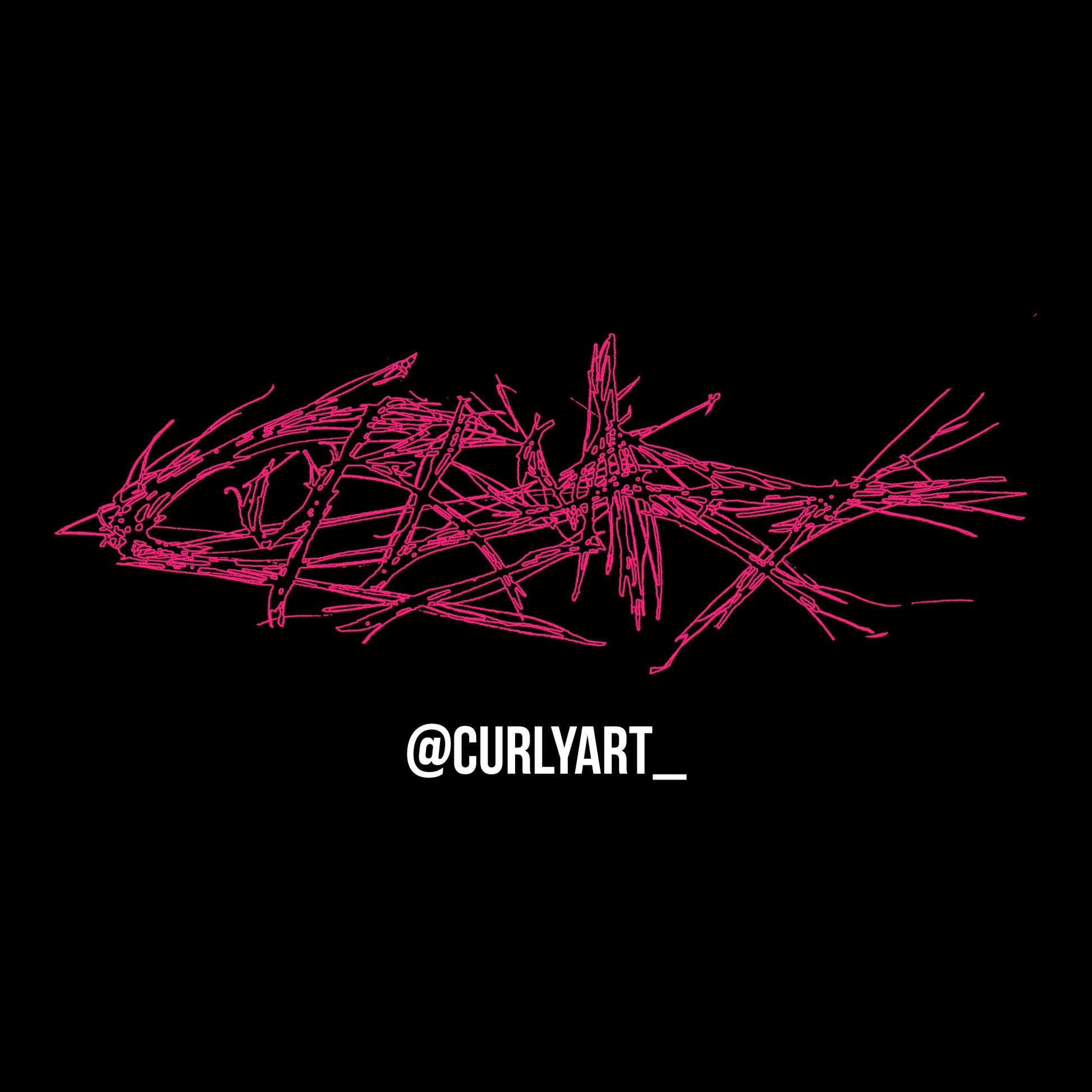 Pink abstract art on a black background with 'Curly Art' handle.